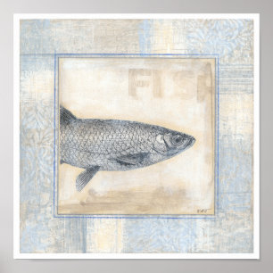 Grey Fish on Beige Background Poster