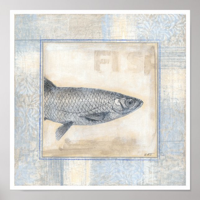 Grey Fish on Beige Background Poster (Front)