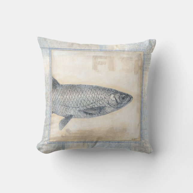 Grey Fish on Beige Background Throw Pillow (Front)
