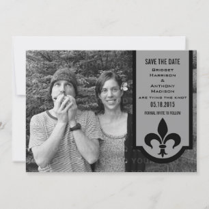 Grey Fleur De Lis Banner Save the Date Invite