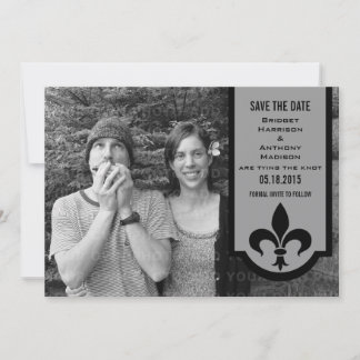 Grey Fleur De Lis Banner Save the Date Invite
