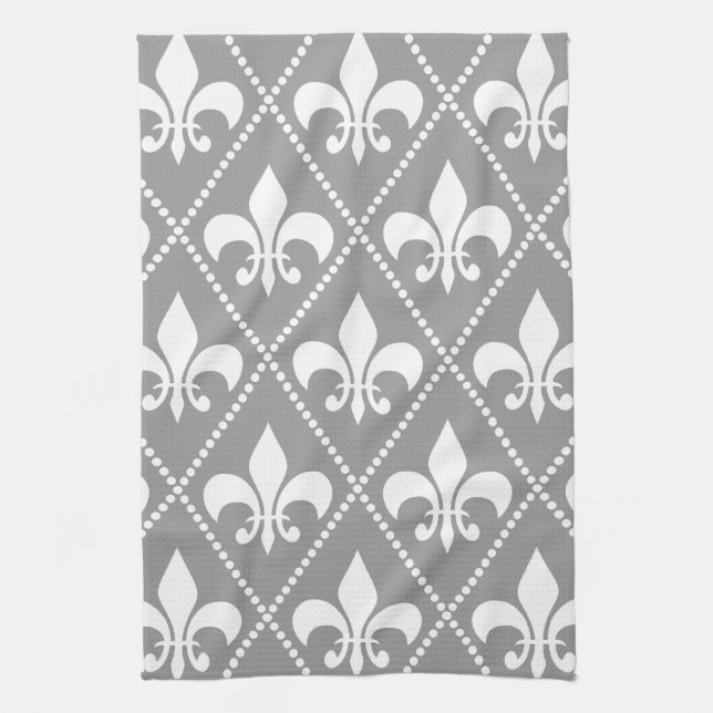 Grey Fleur de Lis Kitchen Towel (Vertical)