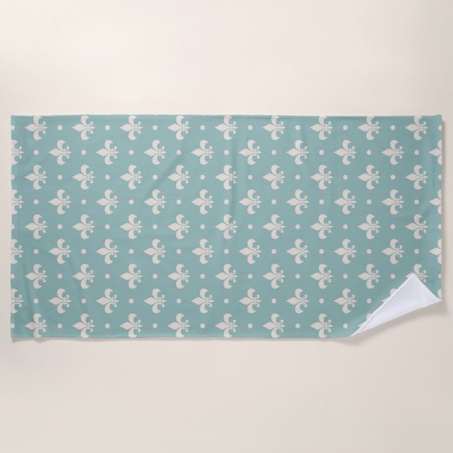 Grey Fleur De Lis pattern on turquoise background Beach Towel (Front)