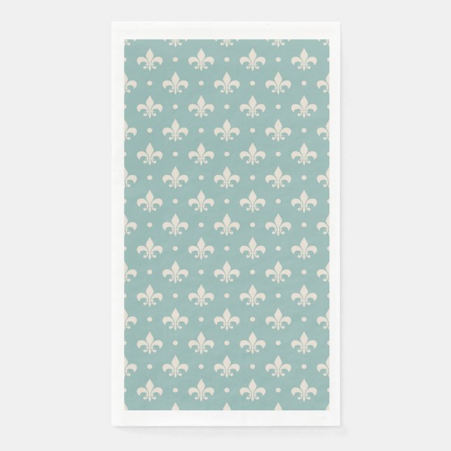 Grey Fleur De Lis pattern on turquoise background Napkin (Front)