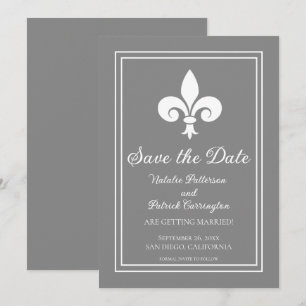 Grey Fleur de Lis Save the Date Invite
