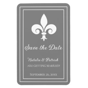 Grey Fleur de Lis Save the Date Magnet