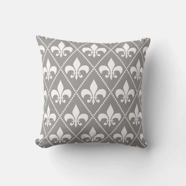 Grey Fleur de Lis Throw Pillow (Front)