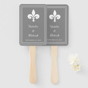 Grey Fleur de Lis Wedding Hand Fans