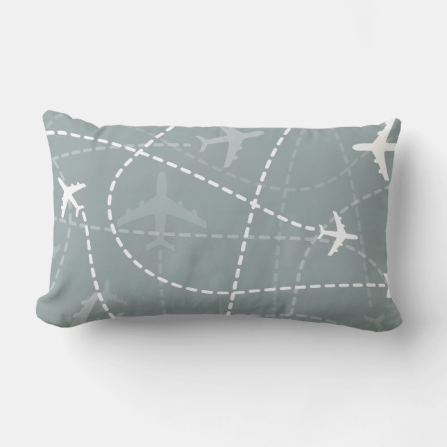 Grey Flight Path Pattern Lumbar Pillow (Front)