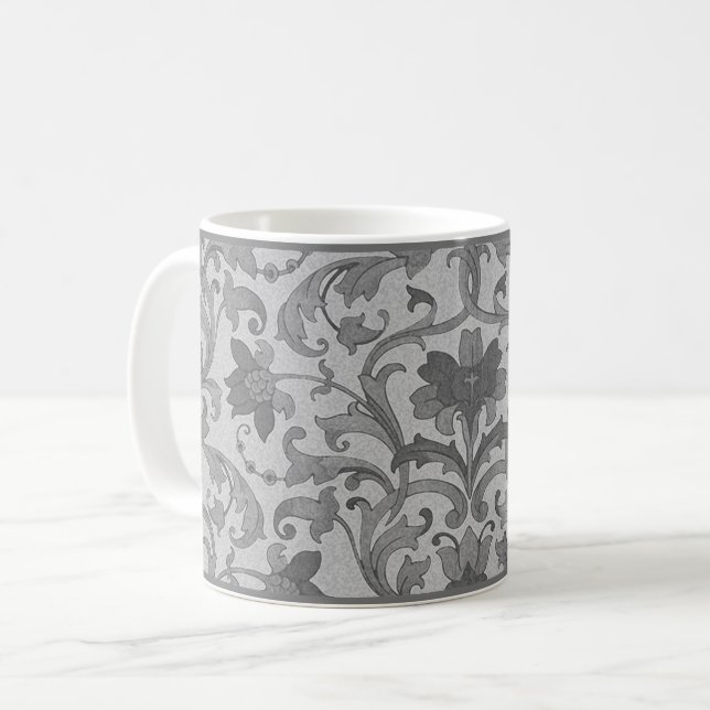 Grey Floral Damask Coffee Mug (Front Left)