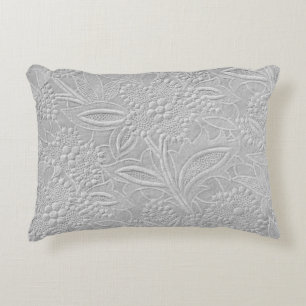 Grey Floral Embossed Look Accent Pillow