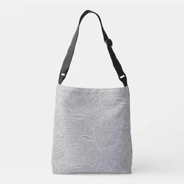 Grey Floral Embossed Look Crossbody Bag (Back)