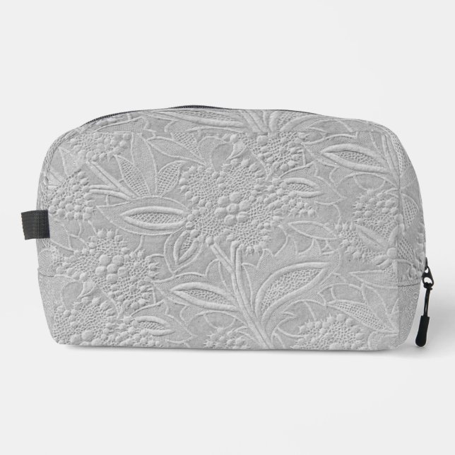 Grey Floral Embossed Look Dopp Kit (Front)