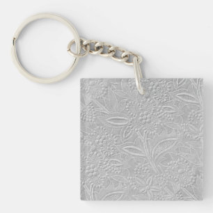 Grey Floral Embossed Look Keychain