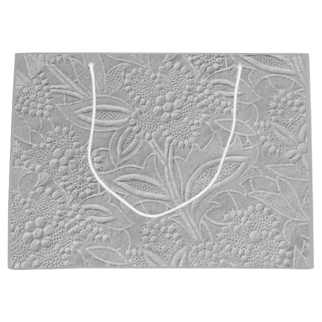 Grey Floral Embossed Look Large Gift Bag (Front)