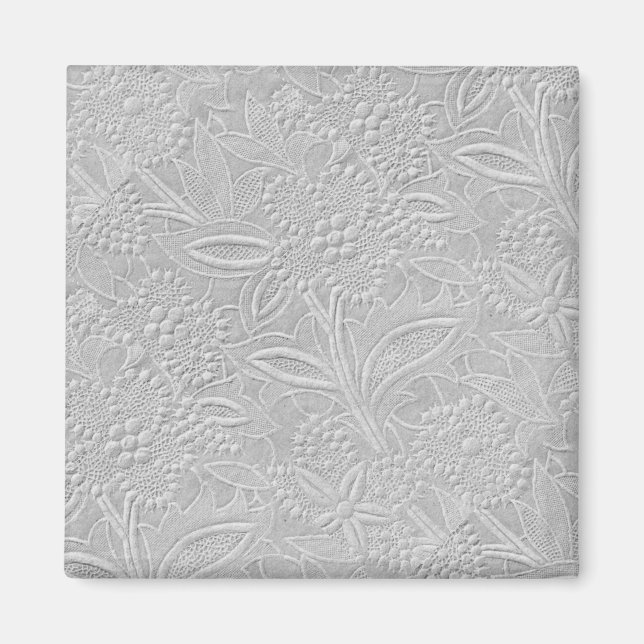 Grey Floral Embossed Look Magnet (Front)