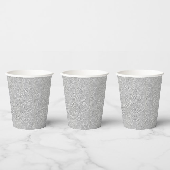Grey Floral Embossed Look Paper Cups (Multi)