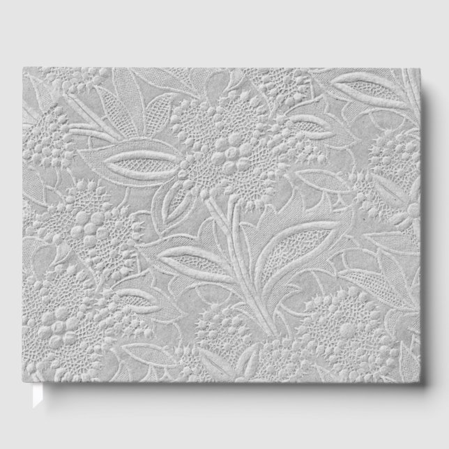 Grey Floral Embossed Look Personalized Spine Guest Book (Front)