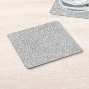 Grey Floral Embossed Look Square Paper Coaster