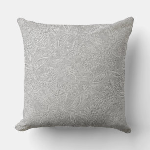 Grey Floral Embossed Look Throw Pillow