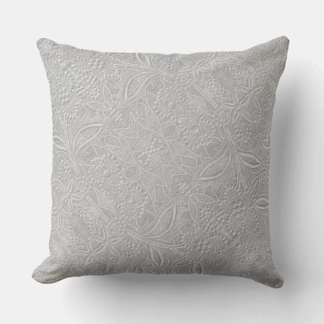 Grey Floral Embossed Look Throw Pillow (Front)