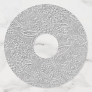 Grey Floral Embossed Look Wine Glass Tag