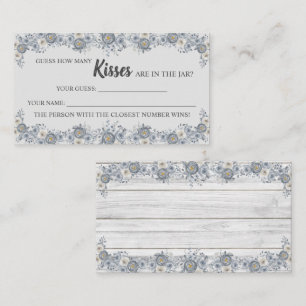 Grey Floral How Many Kisses Bridal Shower Game Place Card