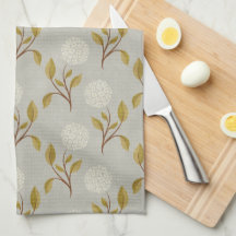 Grey Floral Hydrangea Tea Towel