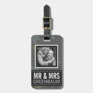 Grey Floral Mr and Mrs Personalized Photo Luggage Tag