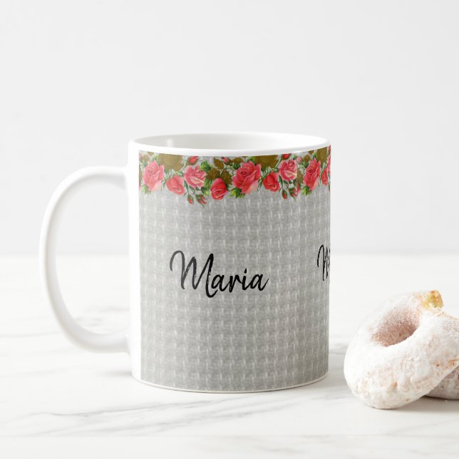 Grey Floral Mug (With Donut)