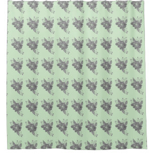 Grey Floral On Green Shower Curtain