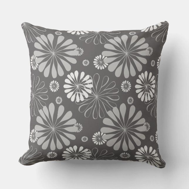 grey floral outdoor pillow (Front)