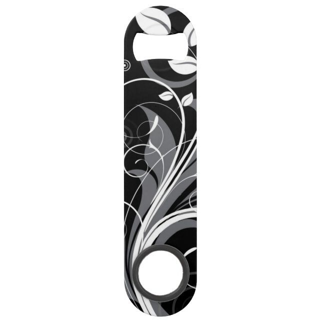 Grey Floral Pattern on Black Bar Key (Front)