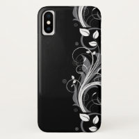 Grey Floral Pattern on Black