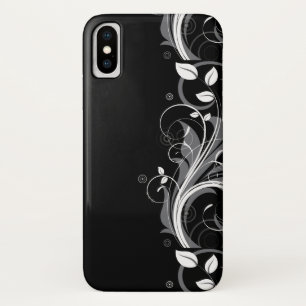Grey Floral Pattern on Black Case-Mate iPhone Case