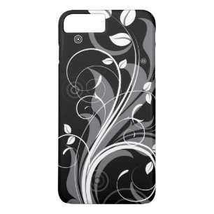 Grey Floral Pattern on Black Case-Mate iPhone Case