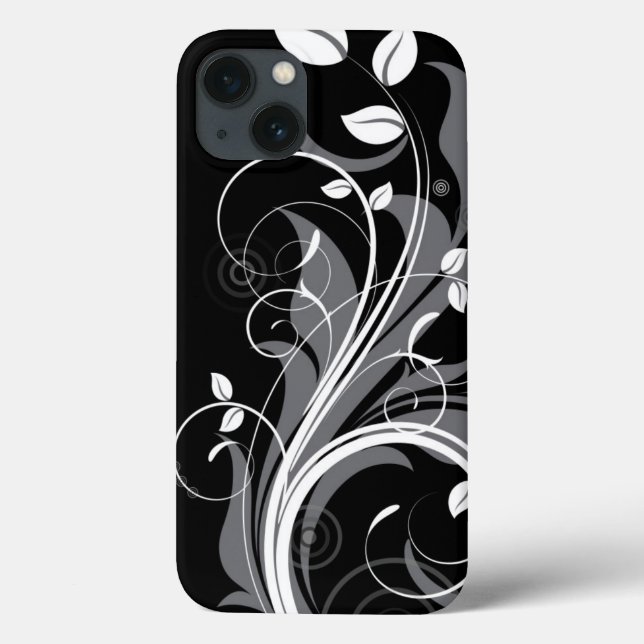 Grey Floral Pattern on Black Case-Mate iPhone Case (Back)