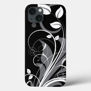 Grey Floral Pattern on Black iPhone 13 Case