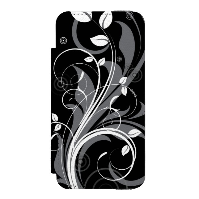 Grey Floral Pattern on Black Incipio iPhone Wallet Case (Folio Front)