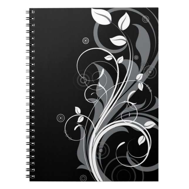 Grey Floral Pattern on Black Notebook (Front)