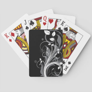 Grey Floral Pattern on Black Playing Cards