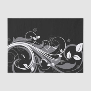 Grey Floral Pattern on Black Tissue Paper