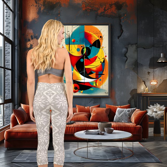 Grey Floral Pattern with Custom Text and Logo Capri Leggings (Creator Uploaded)