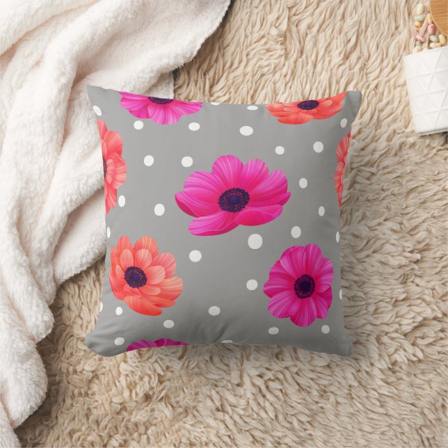 Grey Floral Pillow (Blanket)