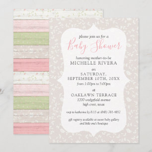 Grey Floral Pink & Sage Rustic Country Baby Shower Invitation