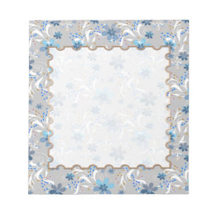 Grey floral , retro , grey , blue notepad