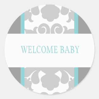 Grey Floral Ribbon Sticker-turquoise Classic Round Sticker