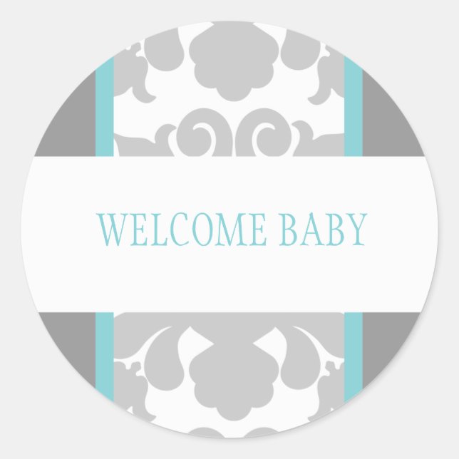 Grey Floral Ribbon Sticker-turquoise Classic Round Sticker (Front)
