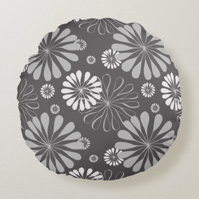 grey floral round pillow (Front)