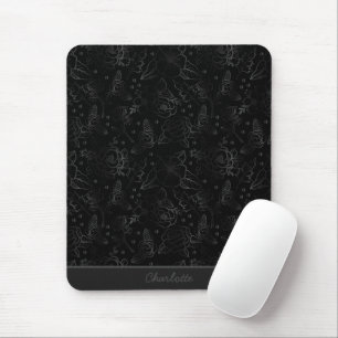 Grey floral seamless pattern personalized name mouse pad